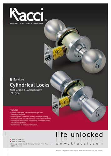 Klacci B Series Knob Lock Cylindrical Lock English Catalog cover