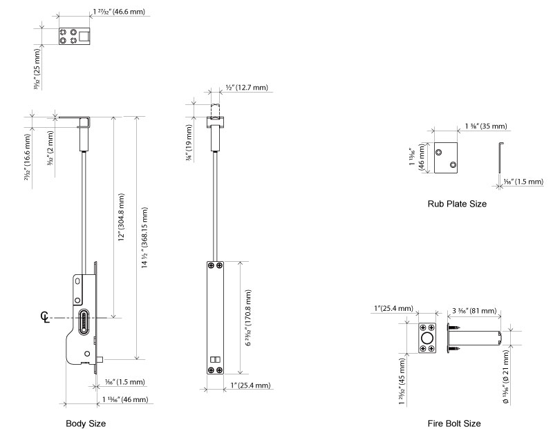 Klacci FB Series Automatic Flush Bolts Metal Door Dimensions