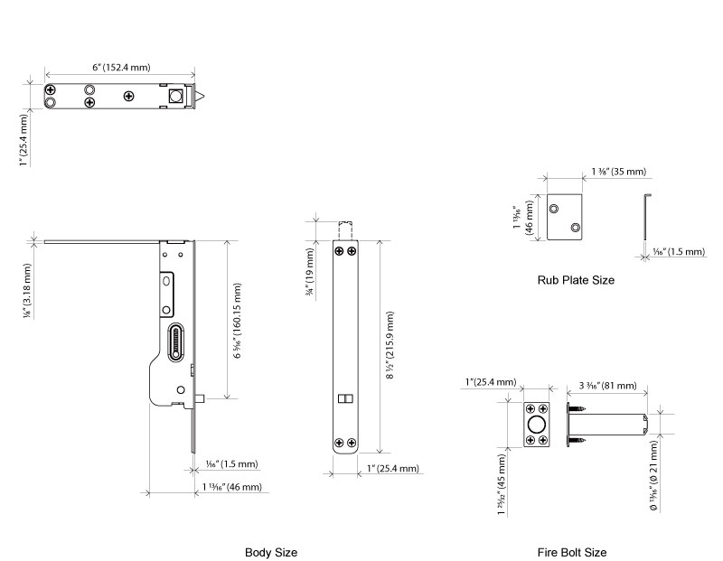 Klacci FB Series Automatic Flush Bolts Wood Door Dimensions
