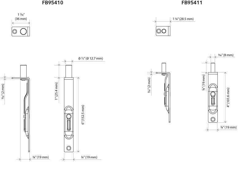 Klacci FB Series Manual Flush Bolts Slider snib type Dimensions