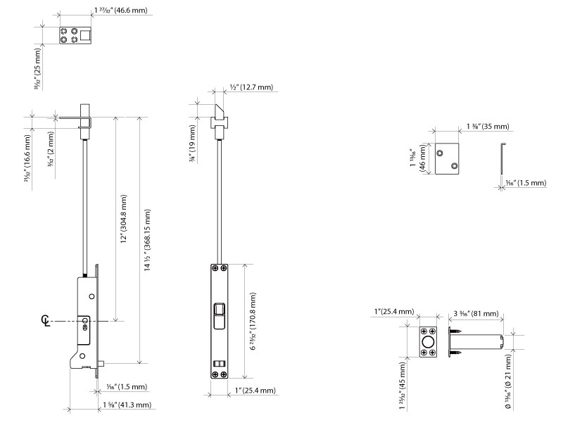 Klacci FB シリーズ Self-Latching フラッシュボルト金属製のドア 寸法