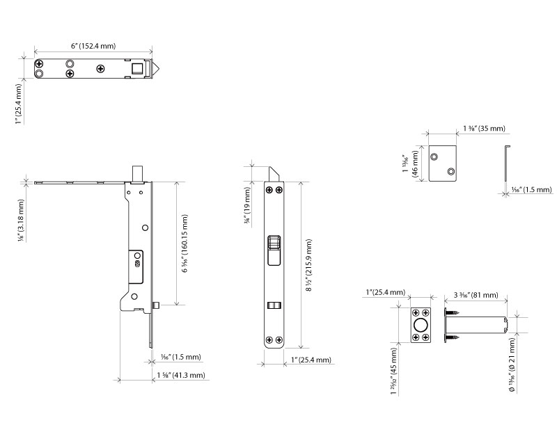 Klacci FB シリーズ Self-Latching フラッシュボルト木製のドア 寸法