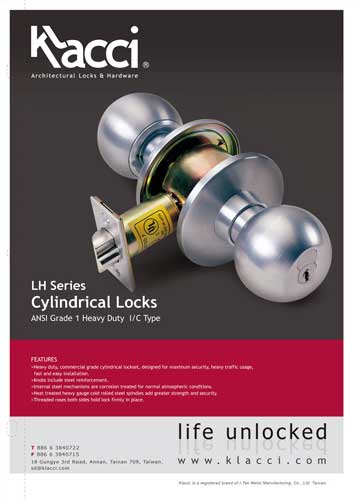 Klacci LH Series Knob Lock Cylindrical Lock English Catalog cover