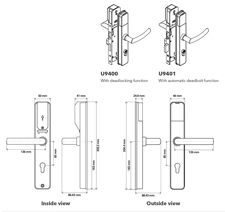 Klacci U94 Series Mobile Biometrics Access Control U940 Mortise Lock Dimensions