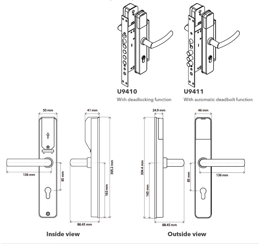 Klacci U94 Series Mobile Biometrics Access Control U941 Mortise Lock Dimensions