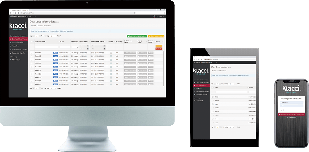 Klacci iF系列行動生物辨識智慧門鎖 Linkage 系統管理平台