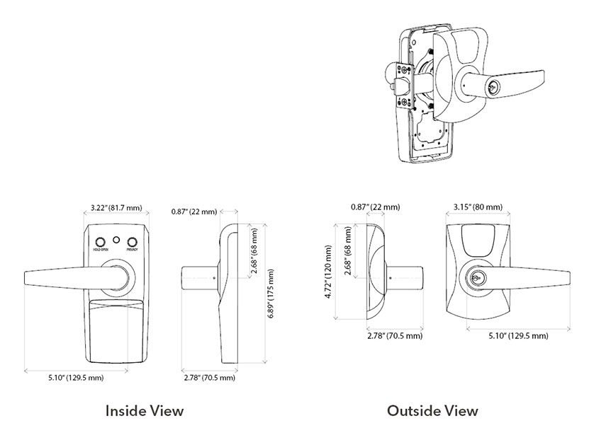 Klacci iF Series Mobile Biometrics Touchless Smart Lock iF-01 Cylindrical Lock Dimensions