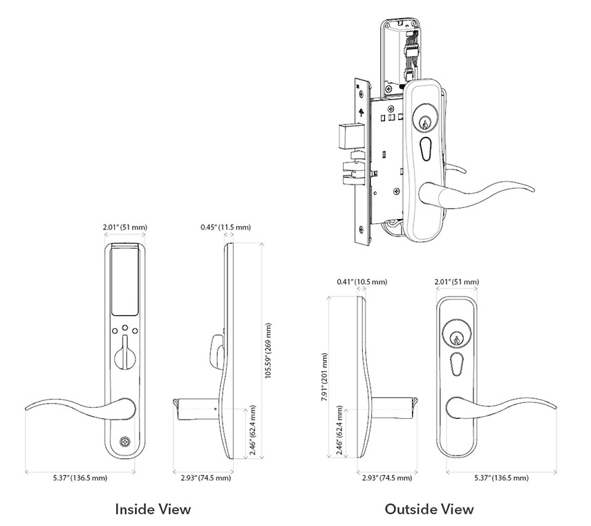 Klacci iF Series Mobile Biometrics Touchless Smart Lock iF-90/94 Mortise Lock Dimensions