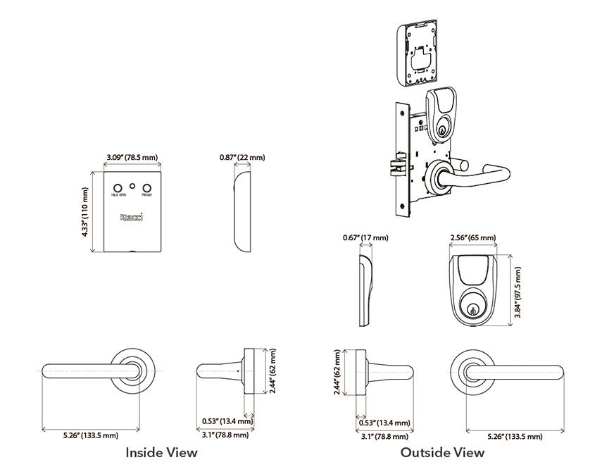 Klacci iF Series Mobile Biometrics Touchless Smart Lock iF-R9 Readers For Mortise Lock Dimensions