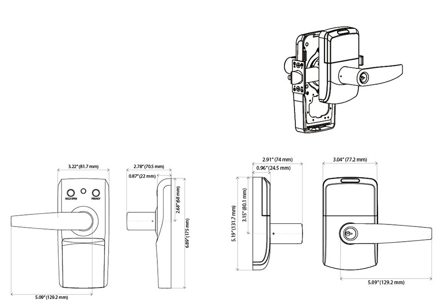 Klacci iF plus Series Bi-System Touchless Smart Lock iF+-01 Cylindrical Lock Dimensions