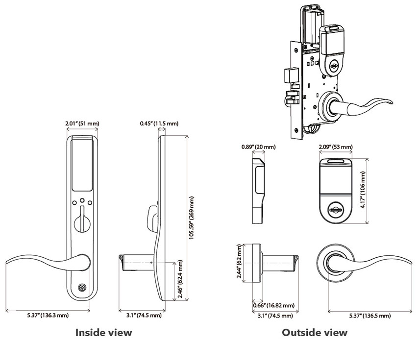 Klacci iF+ Series Bi-System Touchless Smart Lock iF+-94 Mortise Lock Dimensions