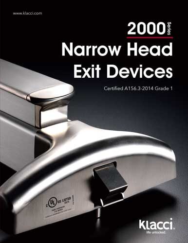 Klacci 2000 Series Narrow Head Exit Devices English Catalog cover