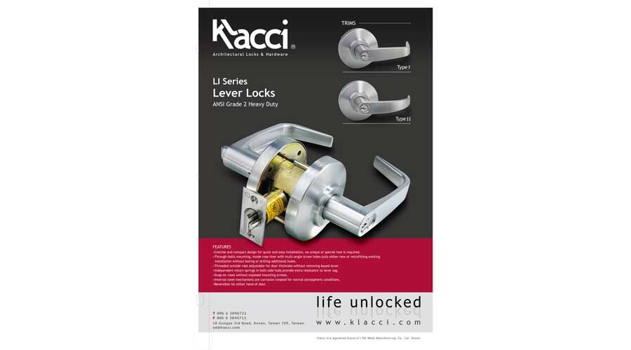 Klacci LI Series Cylindrical Lever Lock Catalog