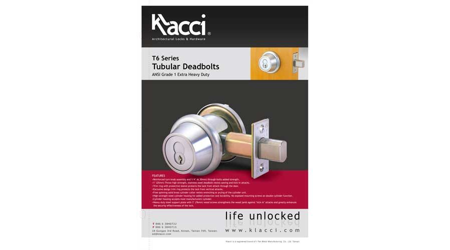 Klacci T6 Series Tubular Deadbolts Catalog